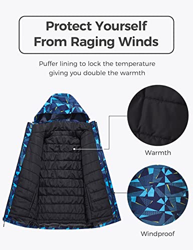 Wantdo Men's Skiing Jacket Waterproof Winter Coat Dark Blue Flora M #TOP3