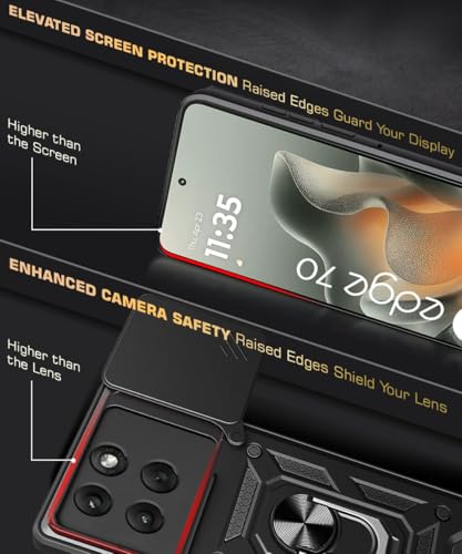 Image of WOW IMAGINE Tough Armor Bumper Mobile Back Case for Motorola Moto Edge 70 5G 2025 | Sliding Camera Cover | Shock Proof 360 Protection | Hybrid PC + TPU | Ring Holder with Kickstand - Black