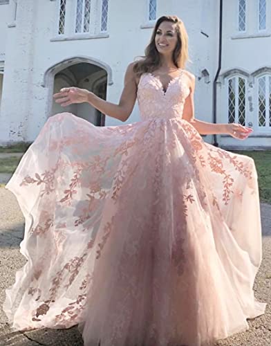 PEIYJYUSP Tulle Lace Appliques V Neck Prom Dresses A Line Wedding Bridesmaid Prom Dress for Teens Ball Gown - Image 5
