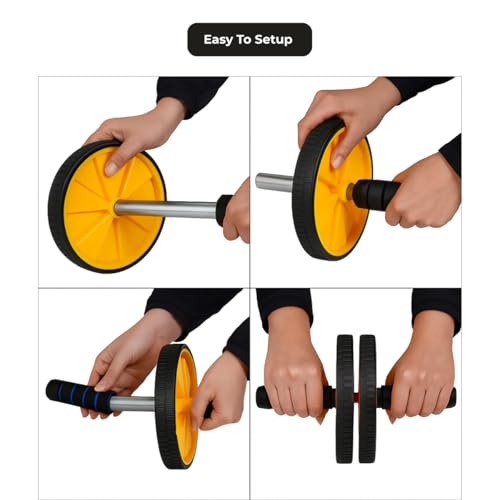 Image of Abs Roller Wheel with Anti-Slip Grip & Soft Knee Mat | Home Workout Equipment for tummy Trimming | Dual Wheel Ab Roller for Core strengthening, Belly Fat Burn & Fitness Training (Yellow)