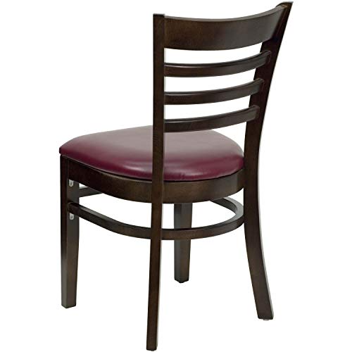 Image of Flash Furniture 2 Pk. HERCULES Series Ladder Back Walnut Wood Restaurant Chair - Burgundy Vinyl Seat