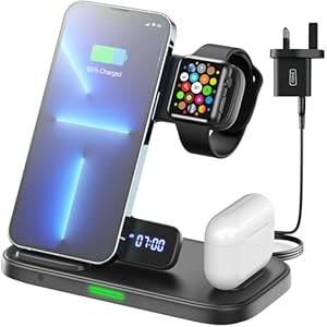INIU 3 in 1 Kabelloses Ladegerät, Induktive Ladestation für Apple Watch und iPhone, Wireless Charger für iPhone 17 16 15 14 13 12 Pro Max, für Apple Watch 11/Ultra 3/10/9/8/7/6/SE/AirPods Pro 4 3 2