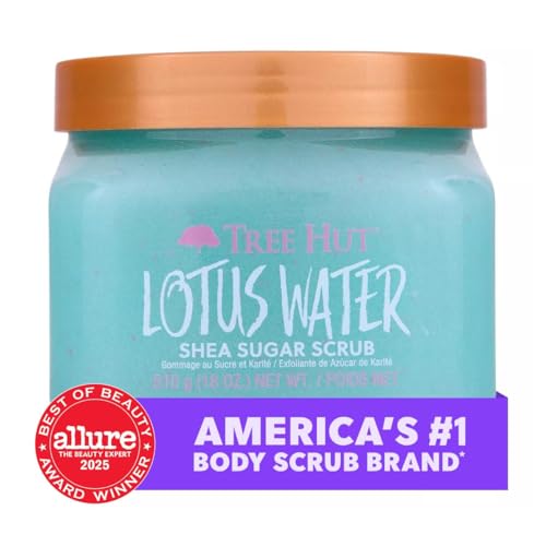 Image of Tree Hut Lotus Water Shea Sugar Scrub, Exfoliating, Hydrating & Moisturizing Body Scrub with Shea Butter & Nourishing Essential Oils, Smooth & Soften Skin, 18 oz
