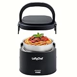 LoftyChef Portable 20-Ounce Electric Heated Lunch Box, 2.5-Cup Plug-in Food Warmer for Travel & Office, Leak-Proof Silicone-Sealed Lid, Foldable Handle, Ideal for Soup, Chili & Leftovers, Black