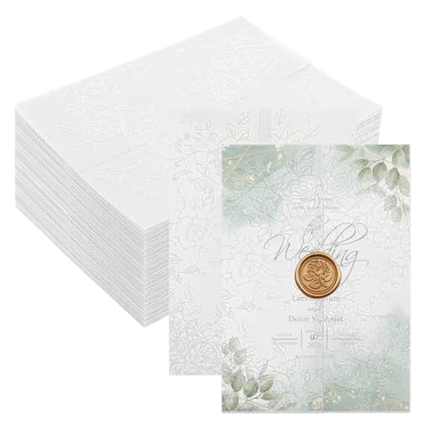 Prudiut 60 Pack Floral Vellum Jackets for 5x7 Invitations Pre-Folded 115GSM Translucent Paper Thick Vellum Paper Wraps for Wedding Invitation Baby Bridal Shower Birthday Party Events