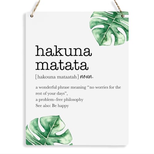 Image of Motivational Wood Wall Art Hakuna Matata Word Definition Hanging Sign Farmhouse Office Home Nursery Wall Decor Plaque Signs Inspirational Gift for Kid 8x10 Inches
