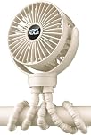 Portable Stroller Fan, Mini Baby Fan Clip on Fan, LED Display, 360° Rotate Flexible Tripod, Rechargeable Small Personal Handheld Fan Cooling Desk Fan for Car Seat Crib Treadmill Travel, Beige