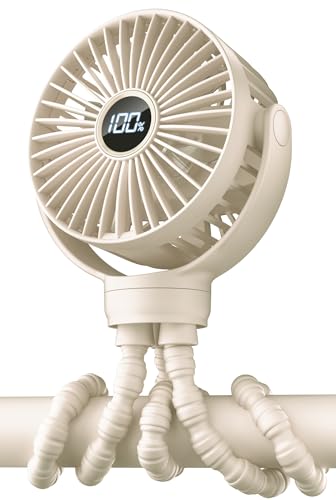 Image of KIDEE Portable Stroller Fan, Mini Baby Fans Battery Operated, LED Display with 3 Speeds, Small Clip on Fan Desk Fans USB Rechargeable, Personal Handheld fans Fan for Travel Outdoor, Children Gifts