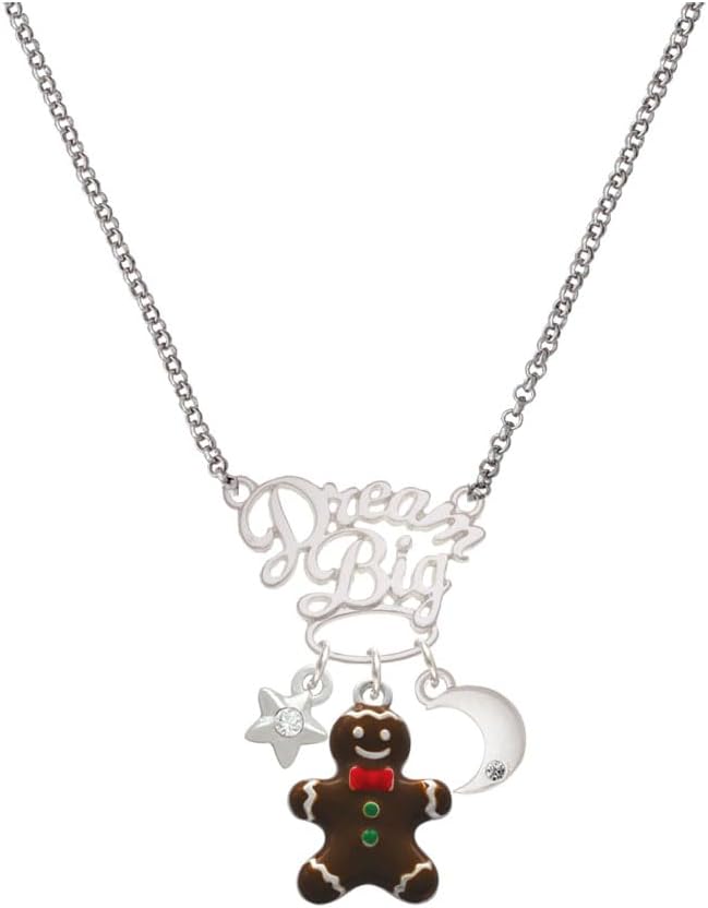 Delight Jewelry Enamel Gingerbread Boy Silvertone Dream Big Pendant Necklace, 25"