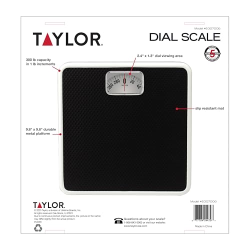 Taylor Analog Bath Scale, Classic Dial Body Weight Monitor, Mechanical Non-Digital Weighing Device with 300 lb Capacity, Battery-Powered Design, Sleek Black Finish for Daily Home Use, Black by Taylor - Image 5