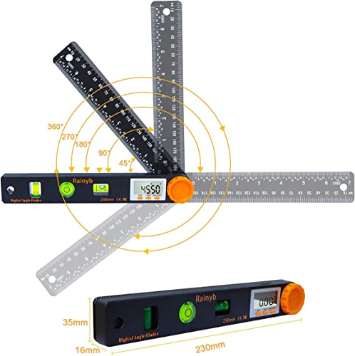 Rainyb Digital Angle Finder Tool 7inch 0-360 degree LED Digital Protractor with Horizontal Vertical Bubble Levels and Ruler Meter Accurate Tools for Carpenters,Woodworkers,Fabricators by Rainyb - Image 4