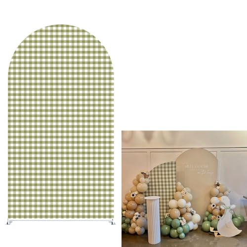 Ittsmnt Plaids Arch Backdrop Cover for Silly Goose Baby Shower Arch Frame Stretchy Cover Gingham Kids 1st Birthday Party Fiesta Decorations (5x2.2ft Cover,Green)