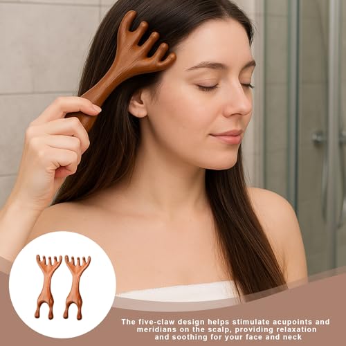 gblckadof 2 Pcs Massage Comb,Scalp Massage Comb,Wood Therapy Massage Tools,Head Massager Scalp,Manual Scalp Massagers,Five Claw Gua Sha Comb for Head Face Eye Nose Massager Brush Relaxation Wellness