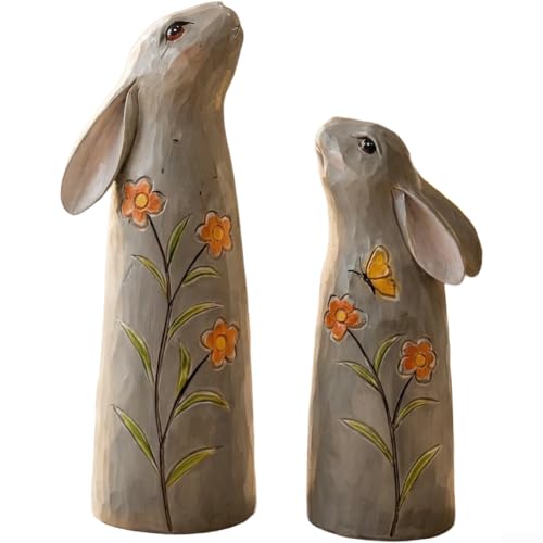 Figurines lapin en résine lot de 2 statuettes blanches déco printemps