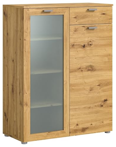 Kommode >Xeno< in Artisan Eiche Nachbildung 1 Tür 5 Einlegeböden 1 Schubkasten Vollauszug Softclose Schubkasten Flur, Diele, Arbeitszimmer, Wohnzimmer, Esszimmer, Jugendzimmer 90x115x37 (BxHxT)