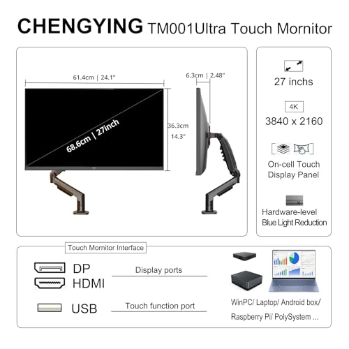 Image of Chengying Touch Screen Monitor | 32 inch FHD | Ultra Narrow Bezel Monitor with Ergonomic Bracket arm | Touch Panel and Display Panel 2in1