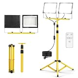 papasbox Faretto LED da 300 W con treppiede, telecomando, interruttore e spina, 6500 K, luce bianca fredda, IP66, impermeabile, dimmerabile, per officina, cantiere