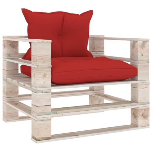 DYRJDJWIDHW Sillon Cama 1 Plaza,sillón Cama,sofás Cama,Sofa,Sofa Cama,Sofá de palets de jardín con Cojines Rojos Madera de pinoAdecuado para salón, Dormitorio