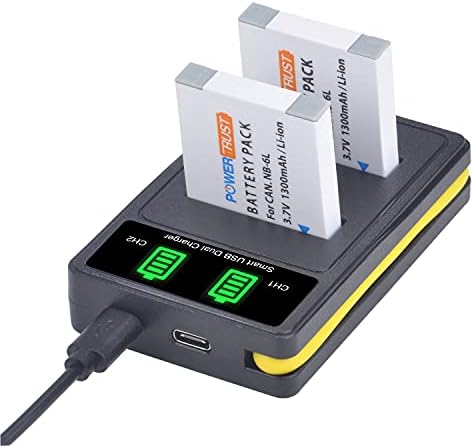 PowerTrust 2Pack NB-6L NB6L Battery with Charger for Canon PowerShot SX170 IS, SX240 HS, SX260 HS, SX270 HS, SX280 HS, SX500 IS, SX510 HS, SX600 HS, D10, D20, ELPH 500 HS, S90, S95, S120
