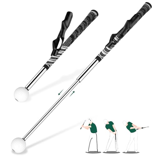 KALAUTO Golf Grip Swing Trainer Aid: Golf Speed Practice Club with Click - Retractable Stick Indoor Training Warm Devices Up Flexible Telescopic Short Tempo Sound Release with Grip Trainer Attachment