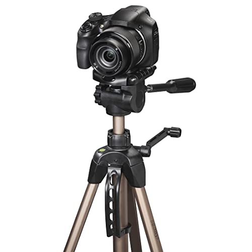 Hama Camera Tripod Star 61 (light tripod with 3-way head, photo tripod with 60-153cm height, tripod incl. carrying case, camera tripod suitable for SLR and system cameras), Champagne