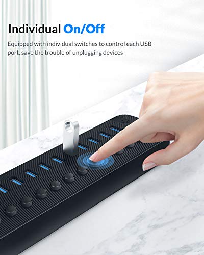 HUB USB 3.0 Attivo 13 Portes Alimentato 60W Alimentazione 12V / 5A con Alluminio Interruttore ON/OFF Individuale per Computer Desktop, PC, iMac, HDD Mobile, Unità Flash, Ricarica IiPad - Hub USB - Immagine 3