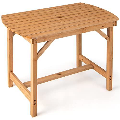 Giantex Table de jardin avec trou pour parasol - Table à manger d'extérieur en bois - 100 x 60,5 x 75 cm - Pour jardin, balcon, terrasse