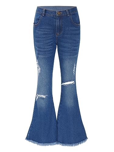 XUNZOO Kids Girls Ripped Flared Jeans Bell-Bottom Denim Pants High Waist Wide Leg Denim Jeans Trousers