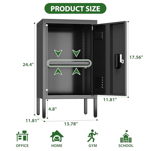 Image of Aobabo 24.4 inch H Metal Locker Storage Cabinet with Lock,1 Doors Storage Cabinet with Adjustable Leveling Foot and Adjustable Shelves, Lockers for Home, Office, Assembly Required, Black