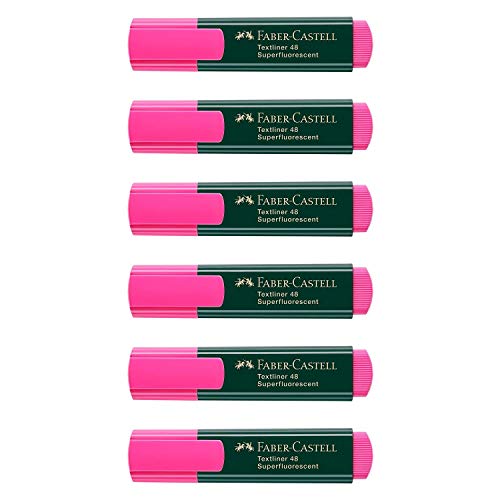 Surligneurs TEXTLINER 48 Refill Faber-Castell lot de 6 pointe biseau 1-5 mm couleur rose fluo