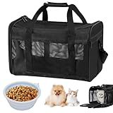 WANDGU Katzen Transportboxen Faltbar: Atmungsaktive Katzentasche mit Tragbarer Wassernapf, Hundebox Faltbar Hundetransportbox Katzen Transportboxen mit Schulterriemen, 42 x 27 x 28CM
