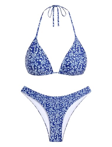Image of ZAFUL Womens Halter Bikini Sets Triangle Bikinis High Cut Swimsuits 2 Piece Bathing Suits Sexy Swimwear