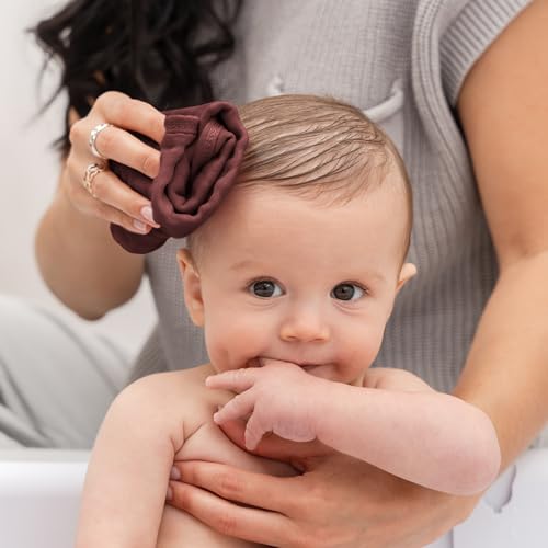 Image of Comfy Cubs Muslin Baby Washcloths 10 Pack - Soft 6-Layer Cotton Wash Cloths for Sensitive Skin - 10 inchx10 inch Large, Gentle, Absorbent Infant Essentials for Newborn and Toddlers - Wine