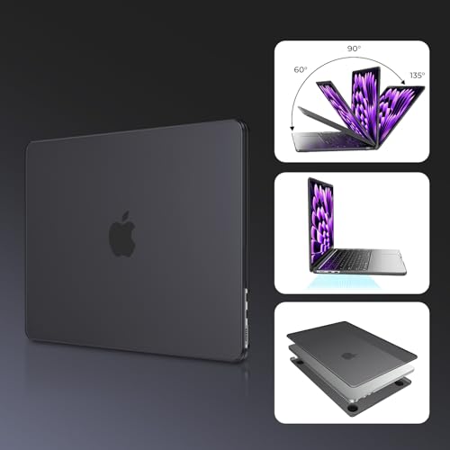 Image of EooCoo Case Compatible with MacBook Air 15 inch M5 2026 2025-2023 Release M4 M3 M2 Model A3448 A3241 A3114 A2941, Plastic Hard Shell Case & Keyboard Cover & Screen Protector, Matte Black
