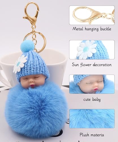 Select Zone Schlüsselanhänger Bommel 4 pcs Schlafende Babypuppe Keychain Plüsch Anhänger Mini Baby Puppe Keychain | Handtasche Anhänger | Flauschige Auto