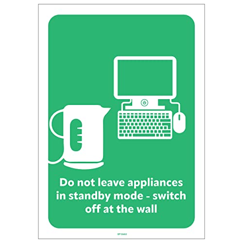 V Safety Póster de ahorro de energía, no dejar electrodomésticos en standby-A3-297x420-Polipropileno Cover