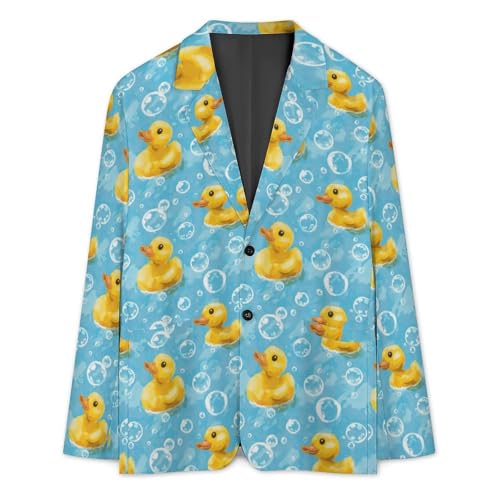 Yellow Rubber Duck and Bubbles Printed Men's Classic Fit Suits Funny Casual Stylish Two Button Blazer3