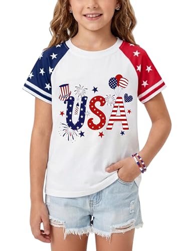 Image of YHHR Boys Girls USA Shirt 250 Anniversary Shirt for Girl 4th of July Shirts Toddler American Flag Patriotic Tee 5-12 Years