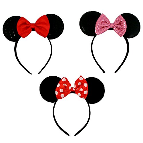 Disney Girls Minnie Mouse Acrylic Knit Winter Headwear with Character Bow and Matching Glove Set