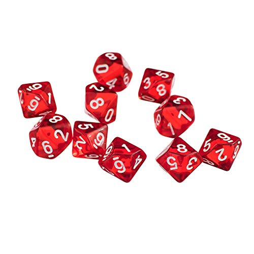 Yourandoll 10 STÜCKE Polyedrische Würfel D10 (0-9) Dice Würfel Spielwürfel for DND RPG Tischspiele (Rote 1)