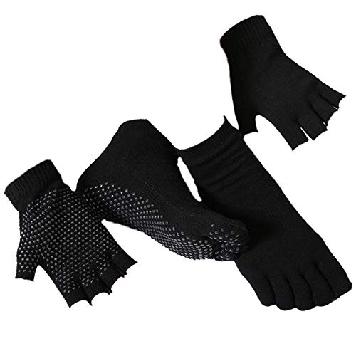 WUZZZZ Yoga Socks and Gloves Set Pilates Barre Ballet Socks Non Slip
