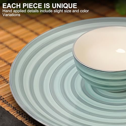 Image of Sea Swirls Design Handpainted Premium Ceramic Dinner Set 18 Pieces (6 Dinner Plates, 6 Bowls & 6 Quarter Plates) Dishwasher & Microwave Safe