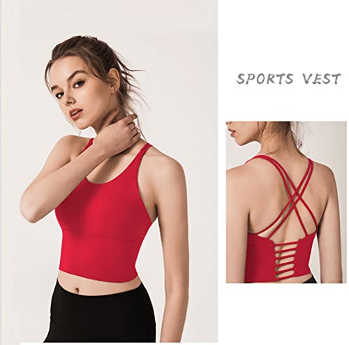 Image of Redqenting Longline Sports Bra for Women with Removable Padded,Sexy Criss Cross Back Strappy Yoga Bras Workout Tank Tops