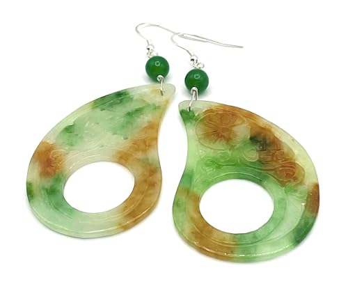 Boucles d'oreilles Jade multicolore argent 925 et véritables pierres de gemmes