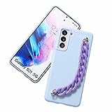 Yoedge Funda con Cadena para Samsung Galaxy S21 Plus (5G) -6,7 Pulgada Carcasa Silicona Mate Suave Antigolpes Teléfono Móvil Cover con Cadena de muñeca Pulsera Estuche Protector Caso, Azul Claro