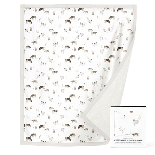 Image of GRSSDER Cotton Muslin Quilt Blanket - Silky Soft and Breathable Kids' Throw Blanket, Oversized Muslin Blankets for Newborns, Toddlers & Kids, 6 Layers Reversible Design for All Seasons, 55 inch x 69 inch