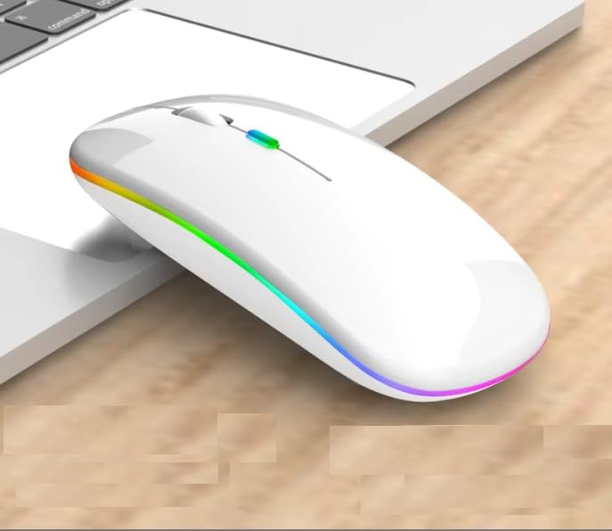Ratón inalámbrico Bluetooth LED recargable, silencioso, delgado, ergonómico, RGB para laptop, PC, tableta, modo dual 2.4G y Bluetooth, carga tipo C (blanco)