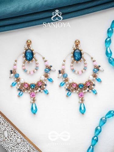 Image of SANJOYA by EVERSTYLISH Embroidered Earrings for Women | Hoop Earrings with Stones, Beads, Pearls & Glass Drops | Lightweight Ethnic & Festive Jewelry for Weddings & Parties