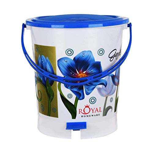 Image of Fuscia Plastic Dustbin for Home, Flora Blue, 12L | made from Virgin Plastic Granules
