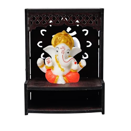Image of EXPLEASIA Mukut Ganesha Idol with Wooden Om Temple for Home mandir| car Dashboard| Gift Items | Festival Item| showpiece| Temple Decor
